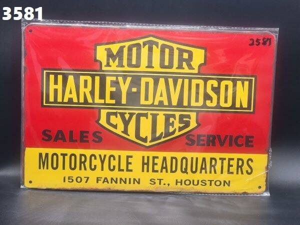 Tin Sign 2581 - Harley-Davidson Sales Service Motorcycle Headquarters 1507 Fannin St