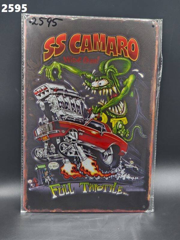 Tin Sign 2595 - Rat Fink SS Camaro Wide Open! Full Throttle