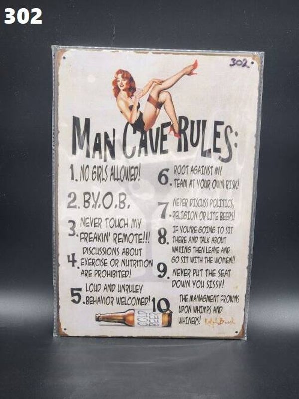 Tin Sign 302 - Man Cave Rules