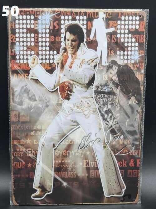 Tin Sign 50 - Elvis Presley White Outfit