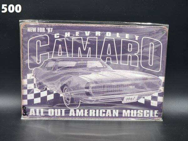 Tin Sign 500 - New For 67' Chevrolet Camaro All Out American Muscle