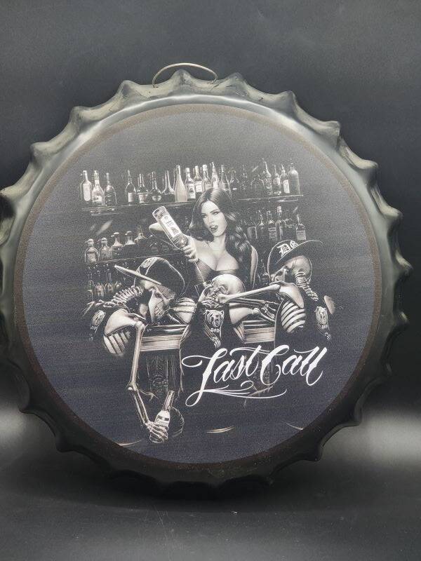 Tin Bottle Cap Sign - Last Call - BC10