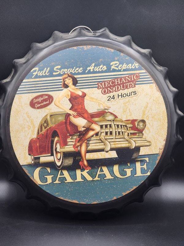 Tin Bottle Cap Sign - Full Service Auto Repair Garage - BC38