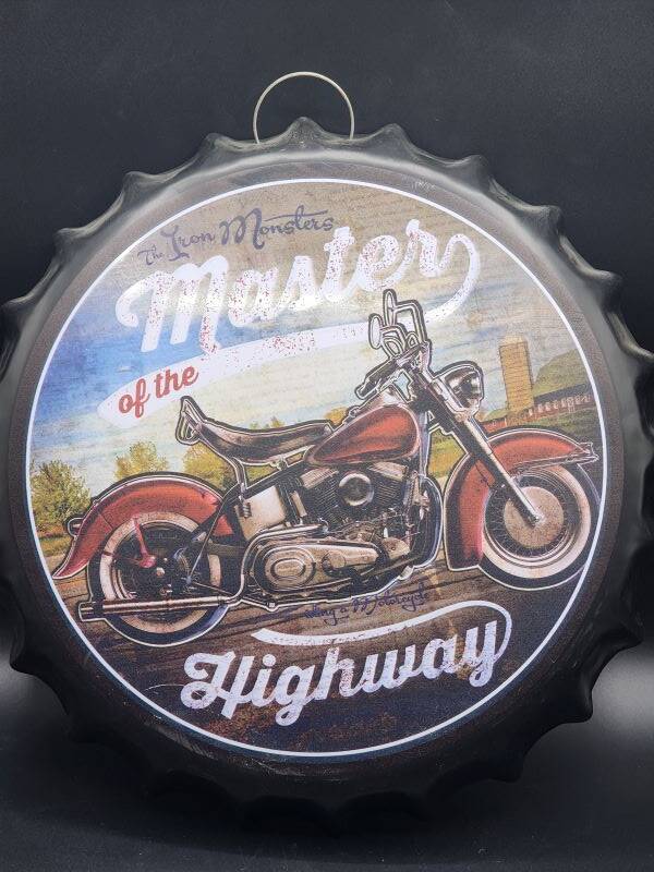 Tin Bottle Cap Sign - Masters Of The Highway - BC62