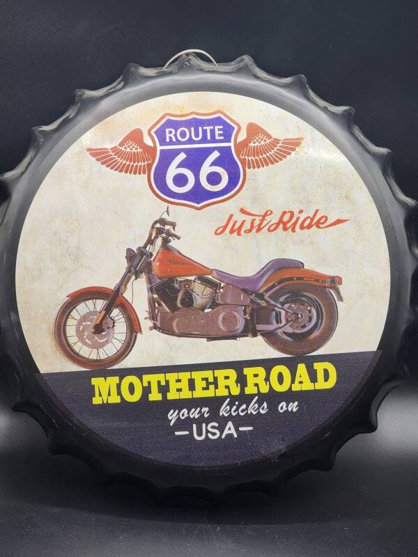 Tin Bottle Cap Sign - Route 66 Mother Road - BC76