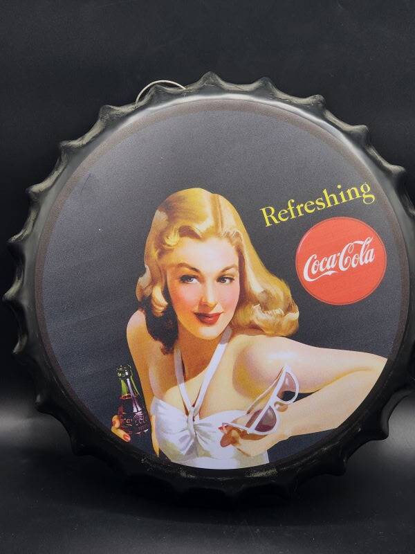 Tin Bottle Cap Sign - Refreshing Coca-Cola - BC88