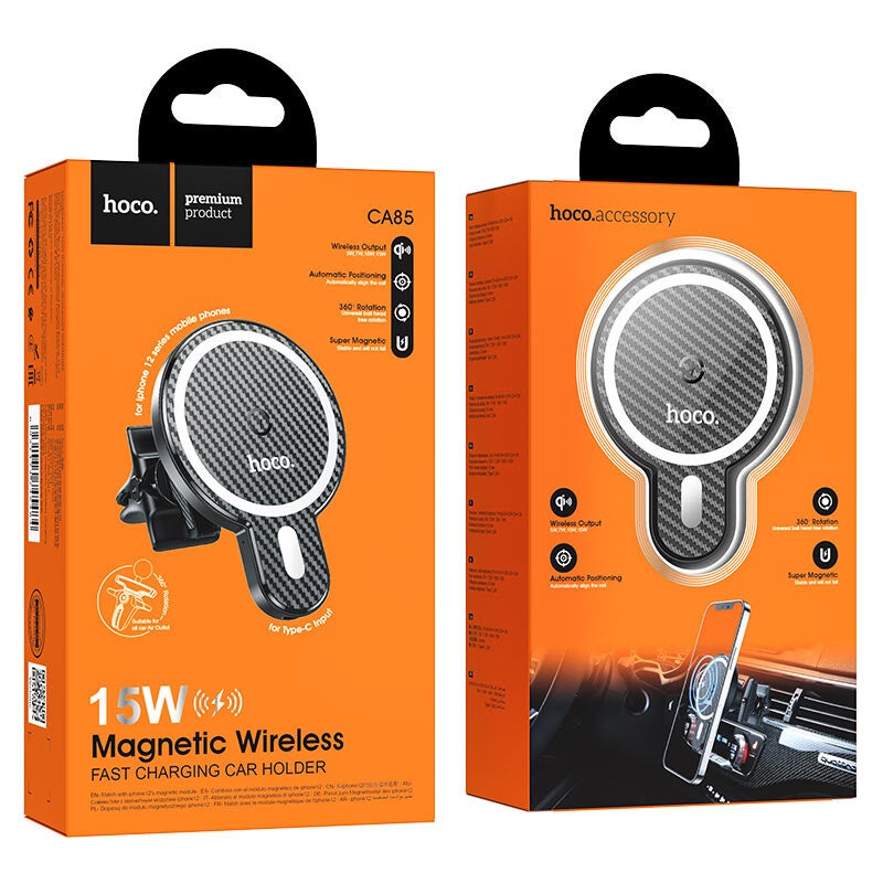 Hoco CA85 15W Magnetic Wireless Fast Charging Car Holder