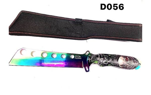 Hunting Knife Skull Handle Rainbow Blade - D056