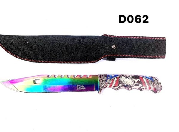 Hunting Knife Eagle Handle W/Rainbow Blade - D062