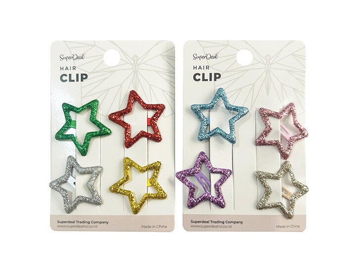 Hair Clip 4pcs Glitter Star 3cm - HR0893