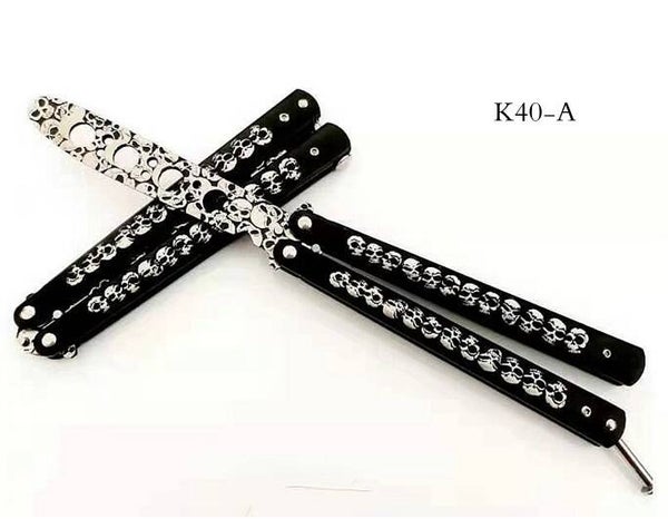 Butterfly Knife Trainer Embossed Skulls Black - K40A