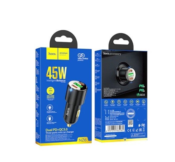 Hoco NZ9 95W Triple (Dual Type C & USB A) 3-Ports Car Charger