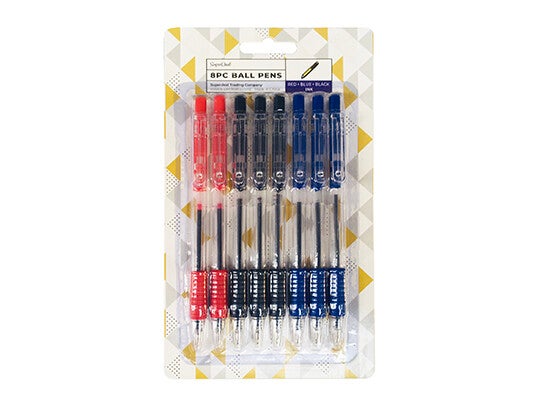 Ball Pen with Grip Blue Black and Red 8pc - ST1371