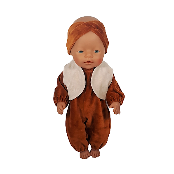 431243 Jumpsuit, gilet en hoofdband cognac/kiezel