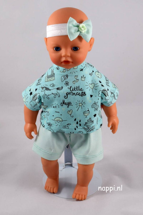 32233 Shirt, broekje en hoofdband "little princess" mintgroen