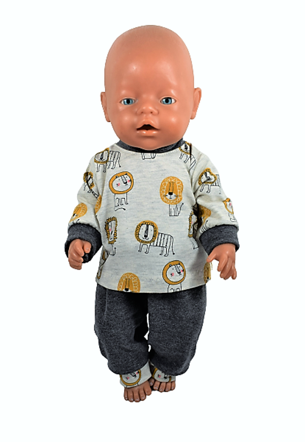 431157 Pyjama leeuwen, crème mêlee/grijs