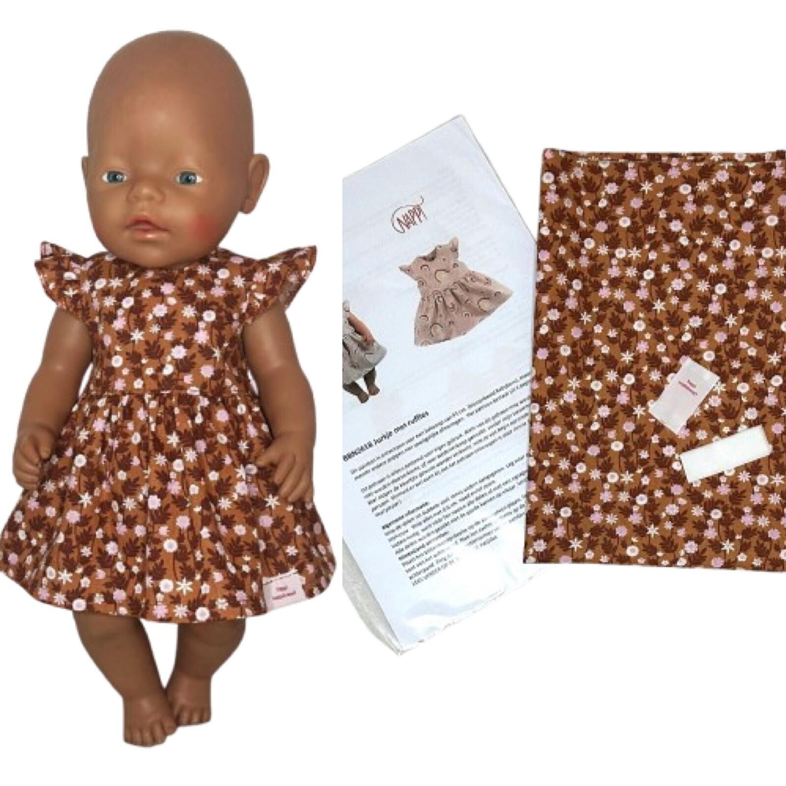 6418 Naaipakket jurkje met ruffles cognac