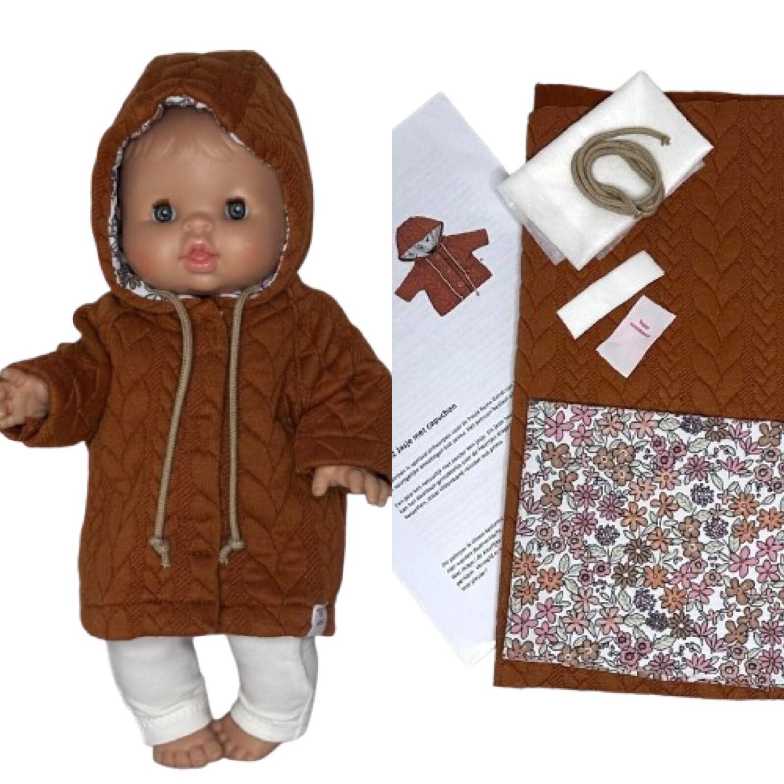 8510 Naaipakket jasje met capuchon, kabel jacquard cognac