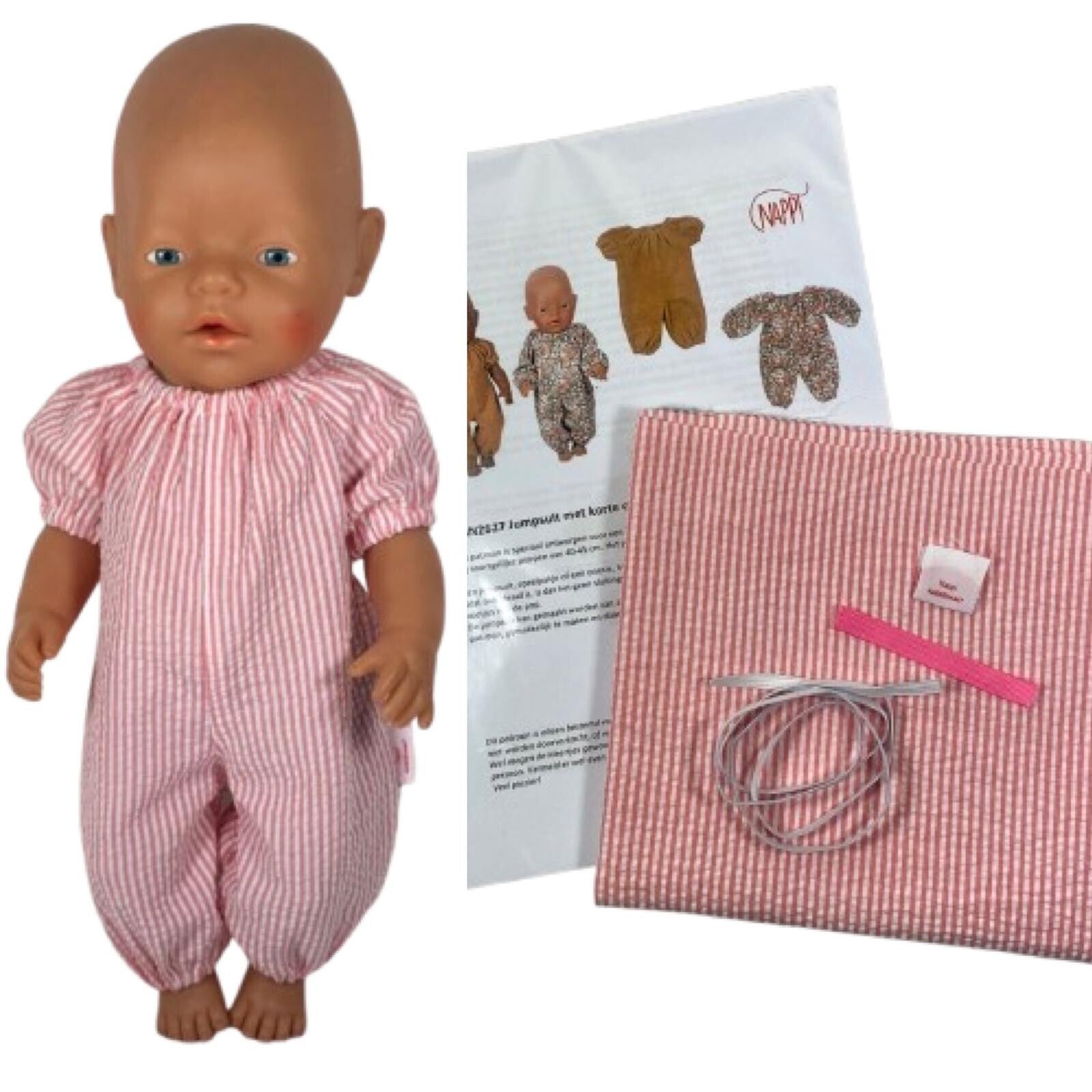 6404 Naaipakket jumpsuit, wit/zachtrood streepje