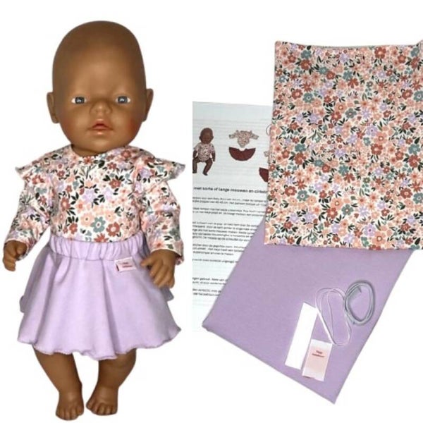 6424 Naaipakket romper en rokje bloemetjes/lila