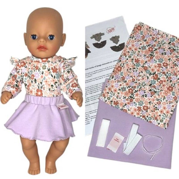 8518 Naaipakket romper en rokje bloemetjes/lila