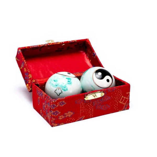 Meridiaankogels Yin Yang wit/groen gemarmerd