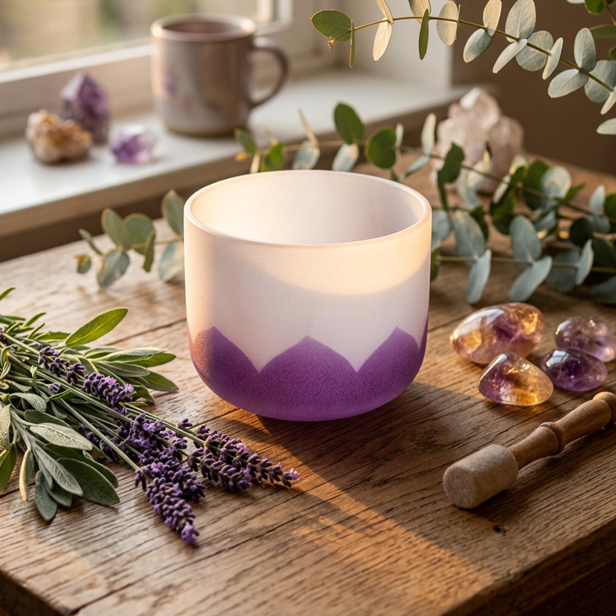 Kristallen klankschaal Lotus Chakra 6 Ajna A-toon Indigo 30cm 432Hz