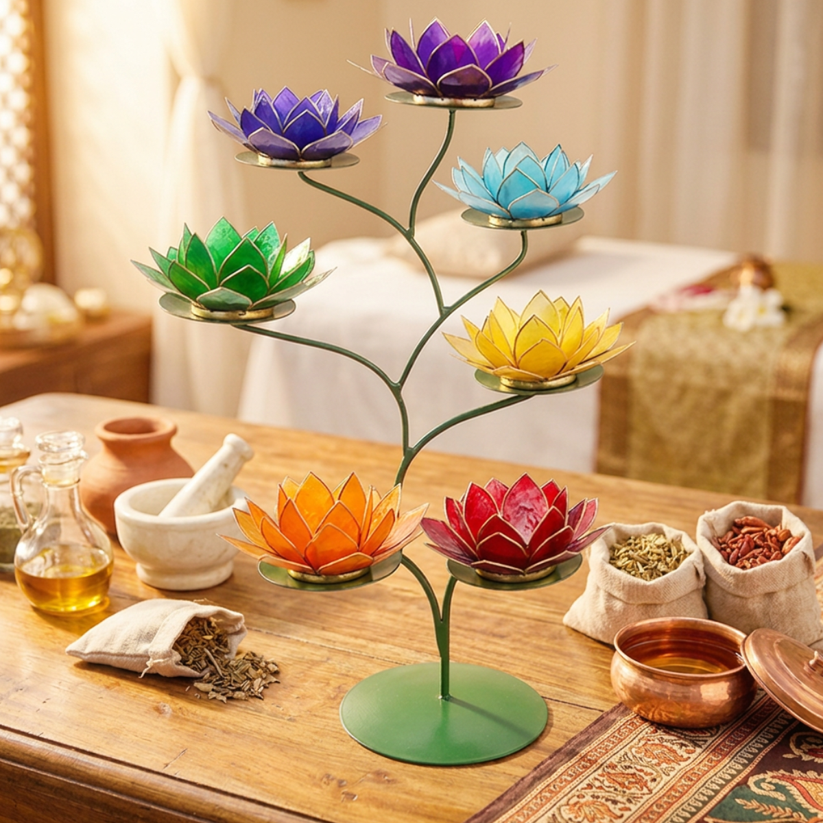 Chakra Lotus display groen of metal