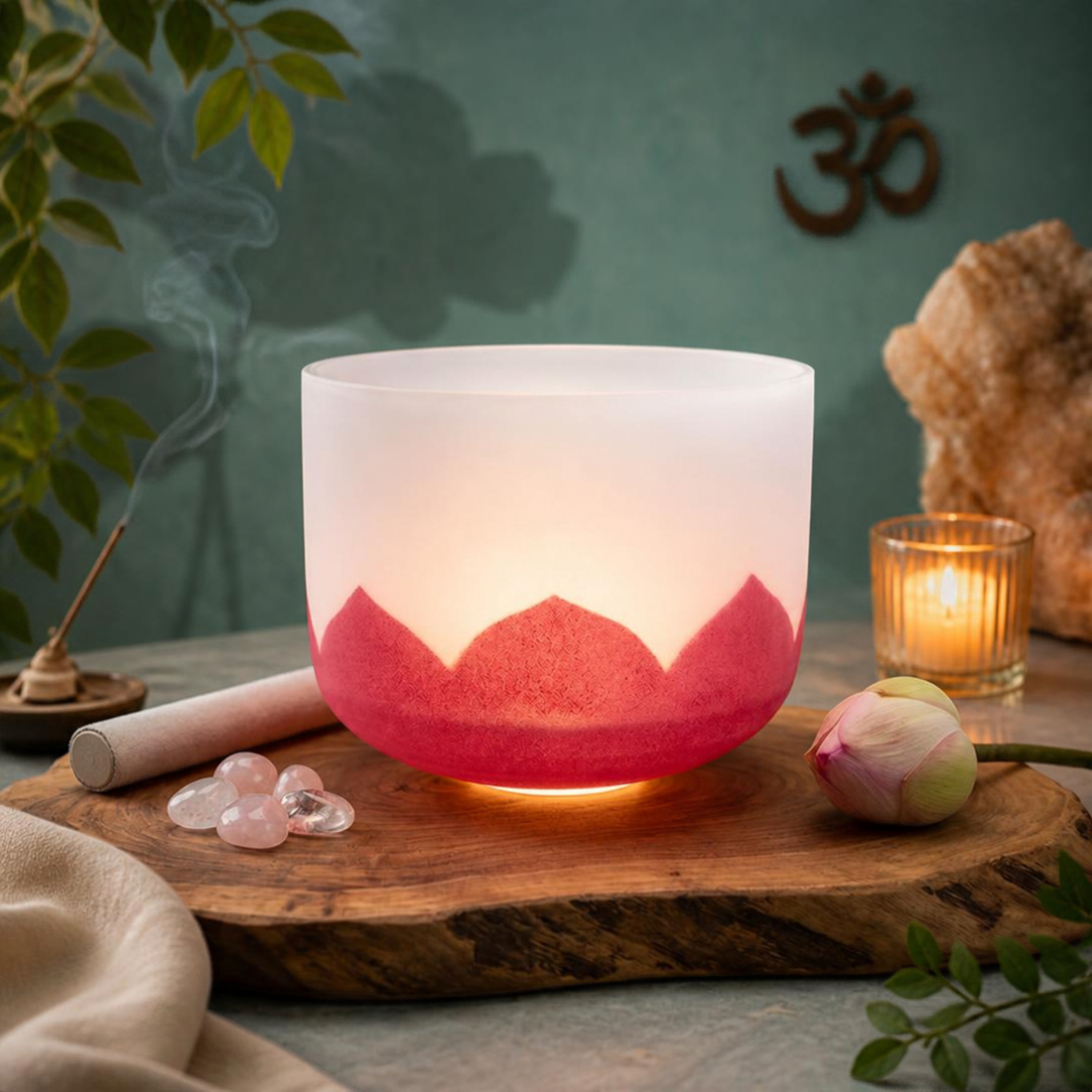 Kristallen klankschaal lotus chakra 1 C-toon 20cm 432Hz