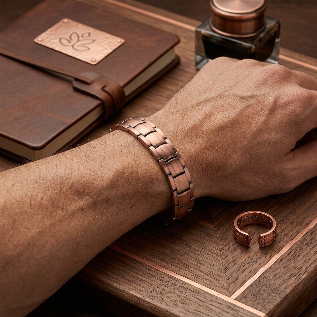Luxe koperen armband met magneetjes - 1,5 cm breed