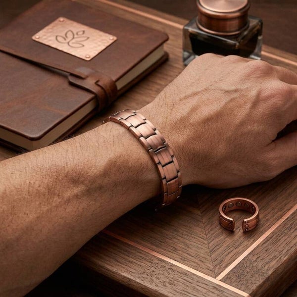 Luxe koperen armband met magneetjes - 1,5 cm breed