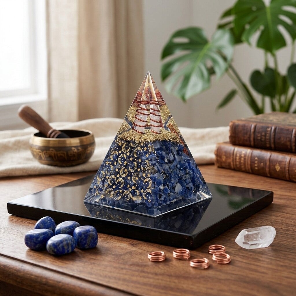 Orgoniet pyramide sodaliet met maan en sterren