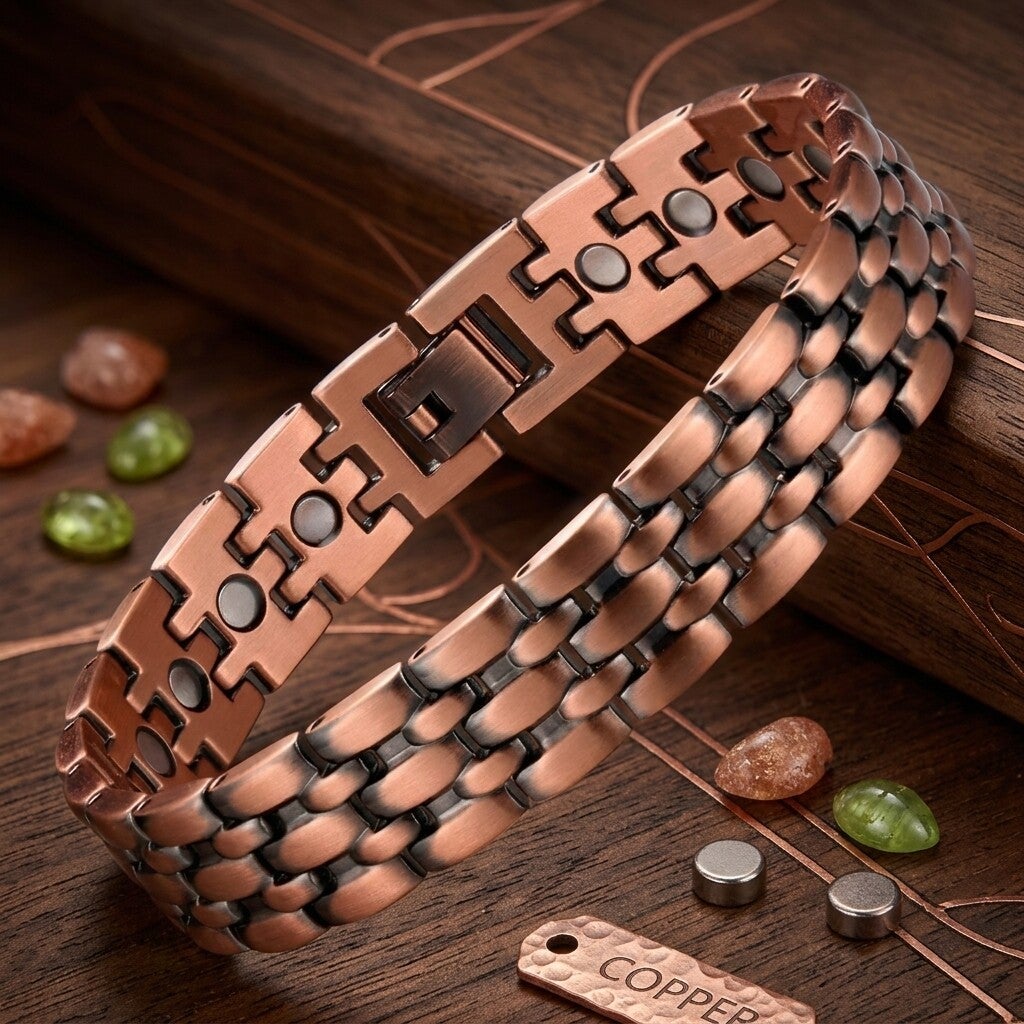 Luxe koperen armband met magneetjes 1,3cm breed