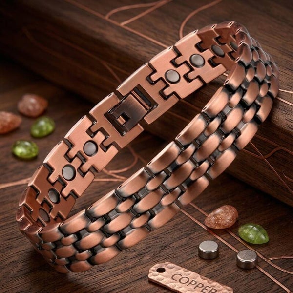 Luxe koperen armband met magneetjes 1,3cm breed