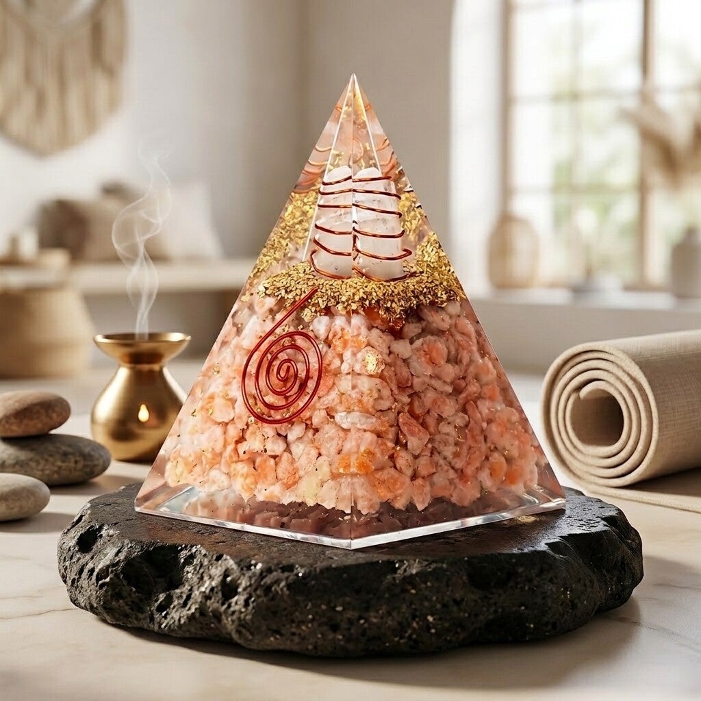 Orgoniet pyramide zonnesteen met zon symbool