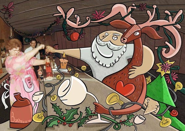 dronken kerstmankaartjes (5 postkaarten)