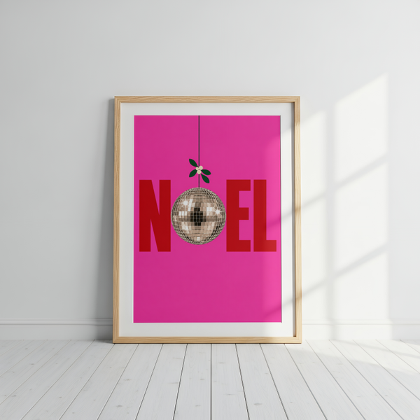 NOEL Pink Disco Ball Christmas Print