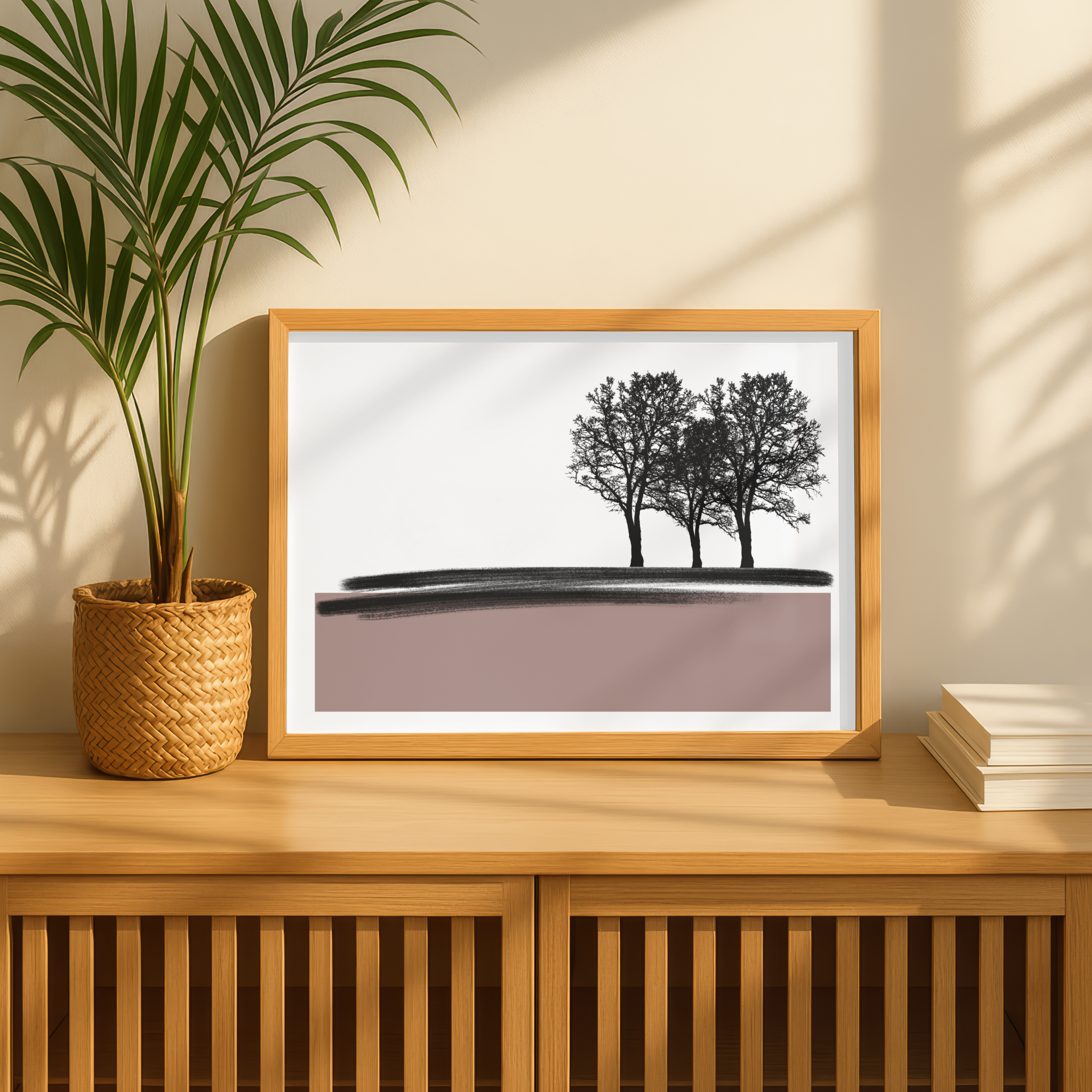 Dusky Pink Landscape Trees Print