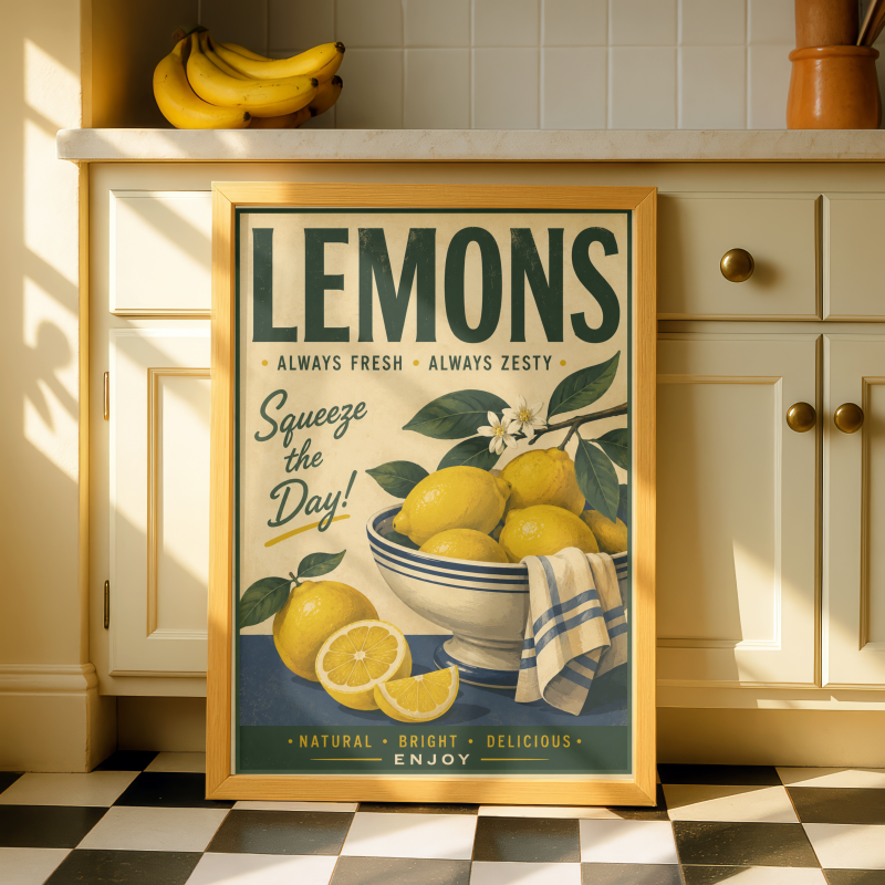 Vintage lemons kitchen wall art print