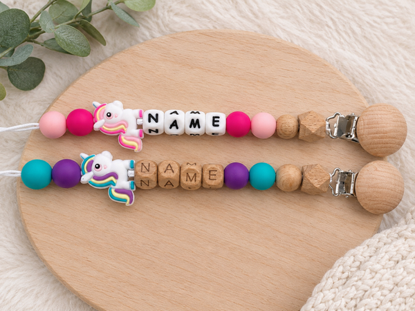 Handmade personalised unicorn pacifier clip