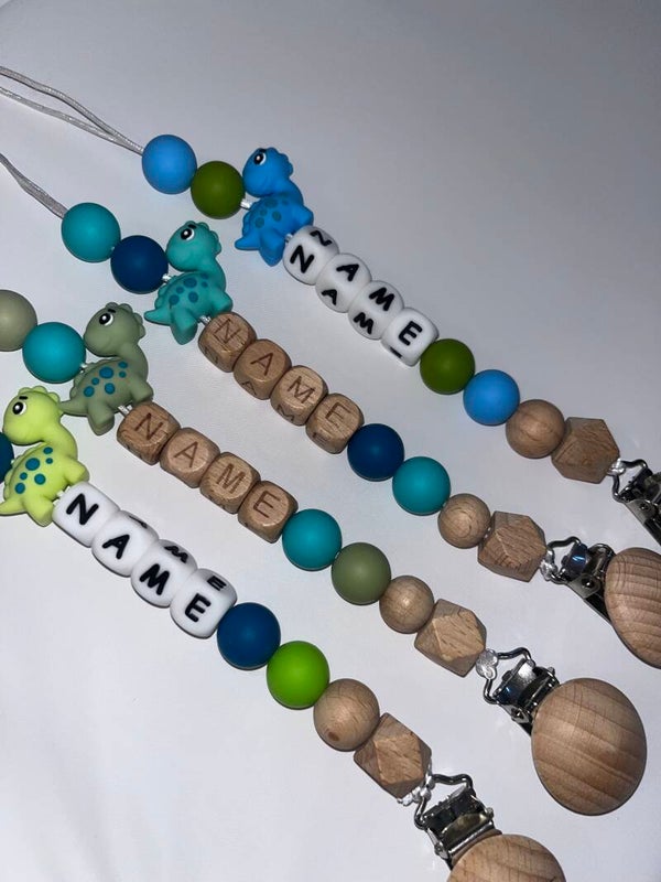 Dinosaur keepsake personalised dummy clip