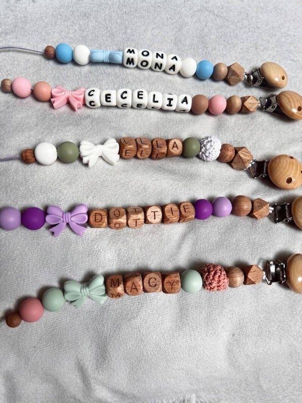 Handmade personalised bow pacifier clip