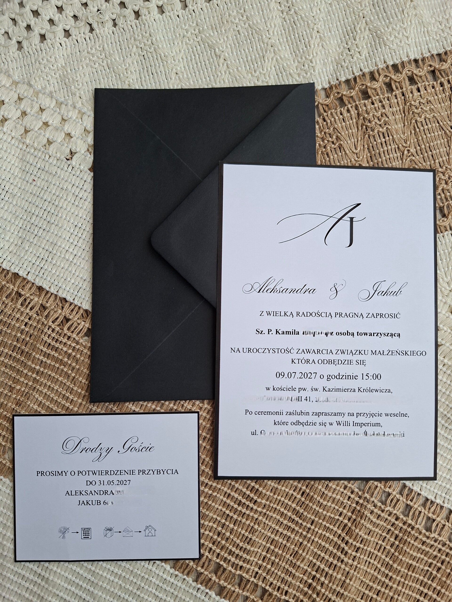 Zaproszenie jednokartkowe z kartą RSVP nr 5