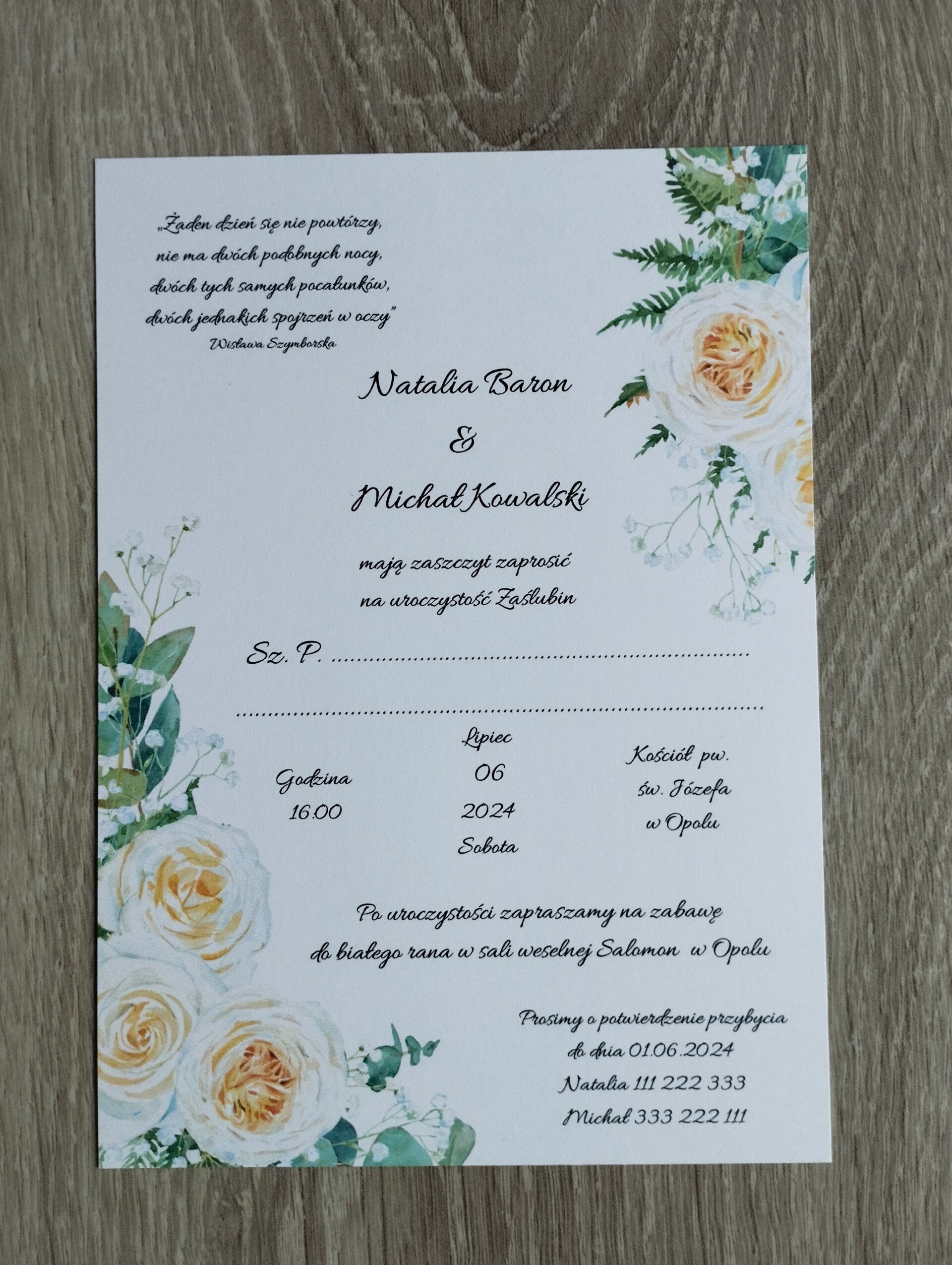 Zaproszenie jednokartkowe nr 21