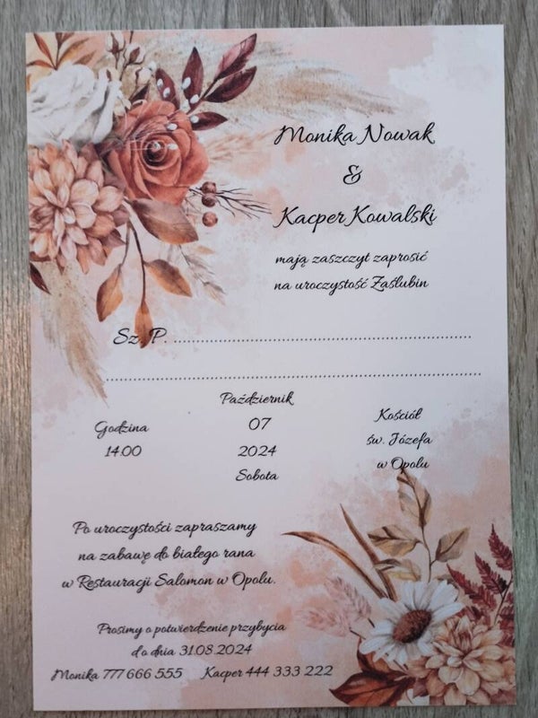 Zaproszenie jednokartkowe nr 25