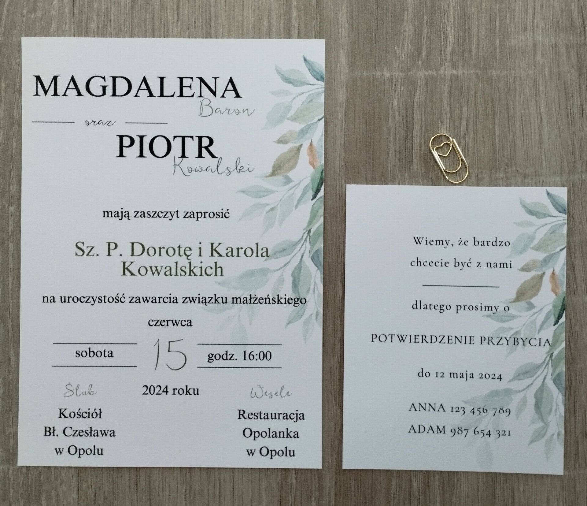 Zaproszenie jednokartkowe z kartą RSVP nr 2