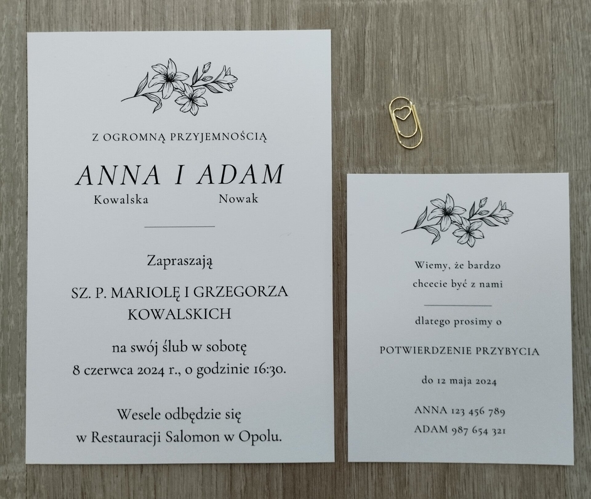 Zaproszenie jednokartkowe z kartą RSVP nr 3