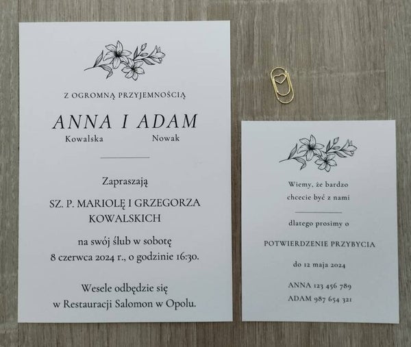 Zaproszenie jednokartkowe z kartą RSVP nr 3