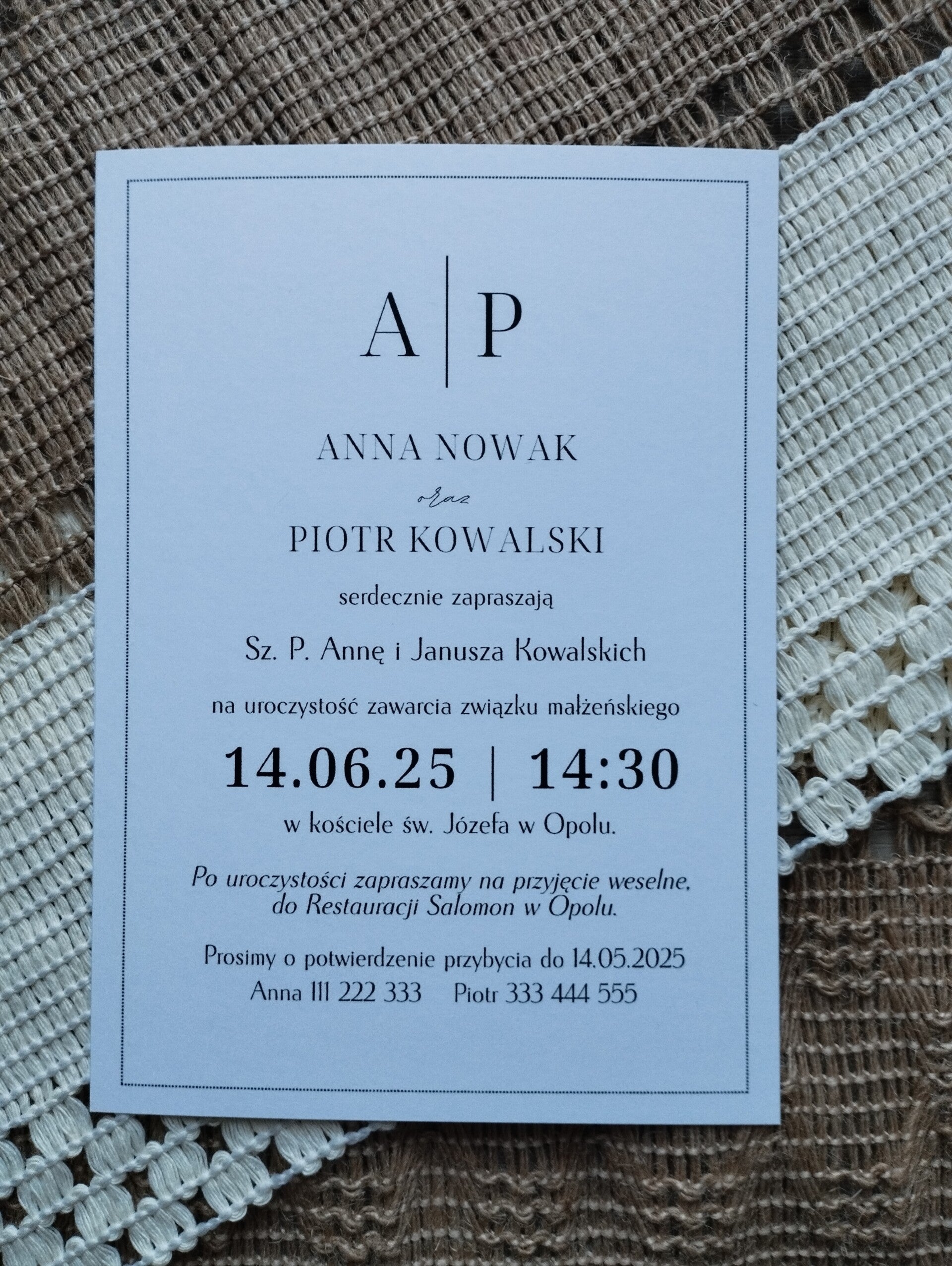 Zaproszenie jednokartkowe nr 6