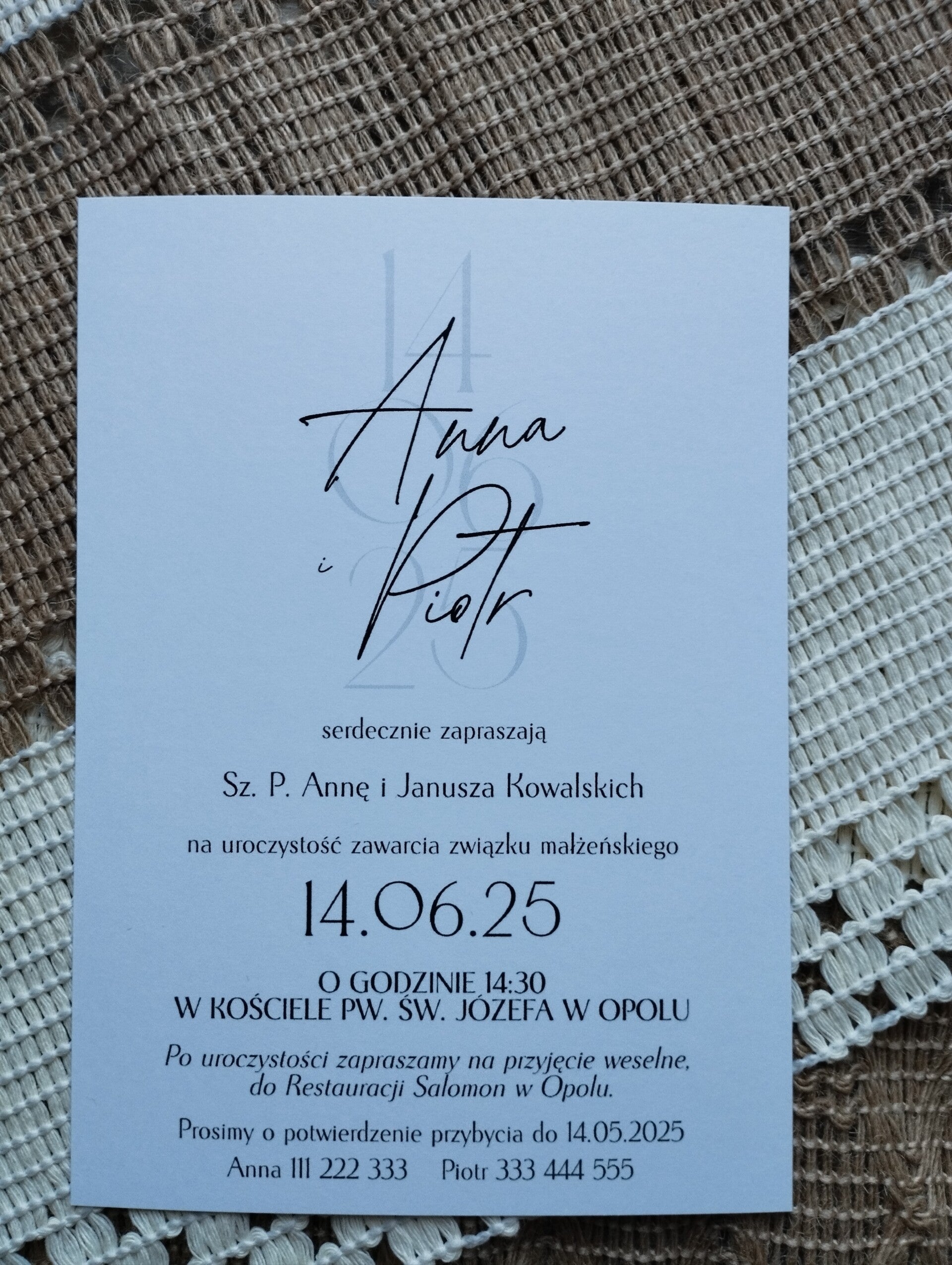 Zaproszenie jednokartkowe nr 19